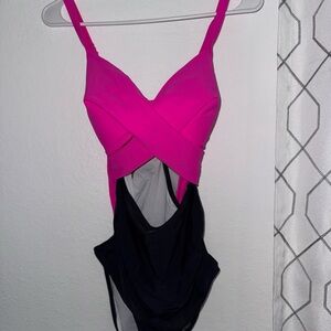Hot Pink and Black One-Piece Swimsuit